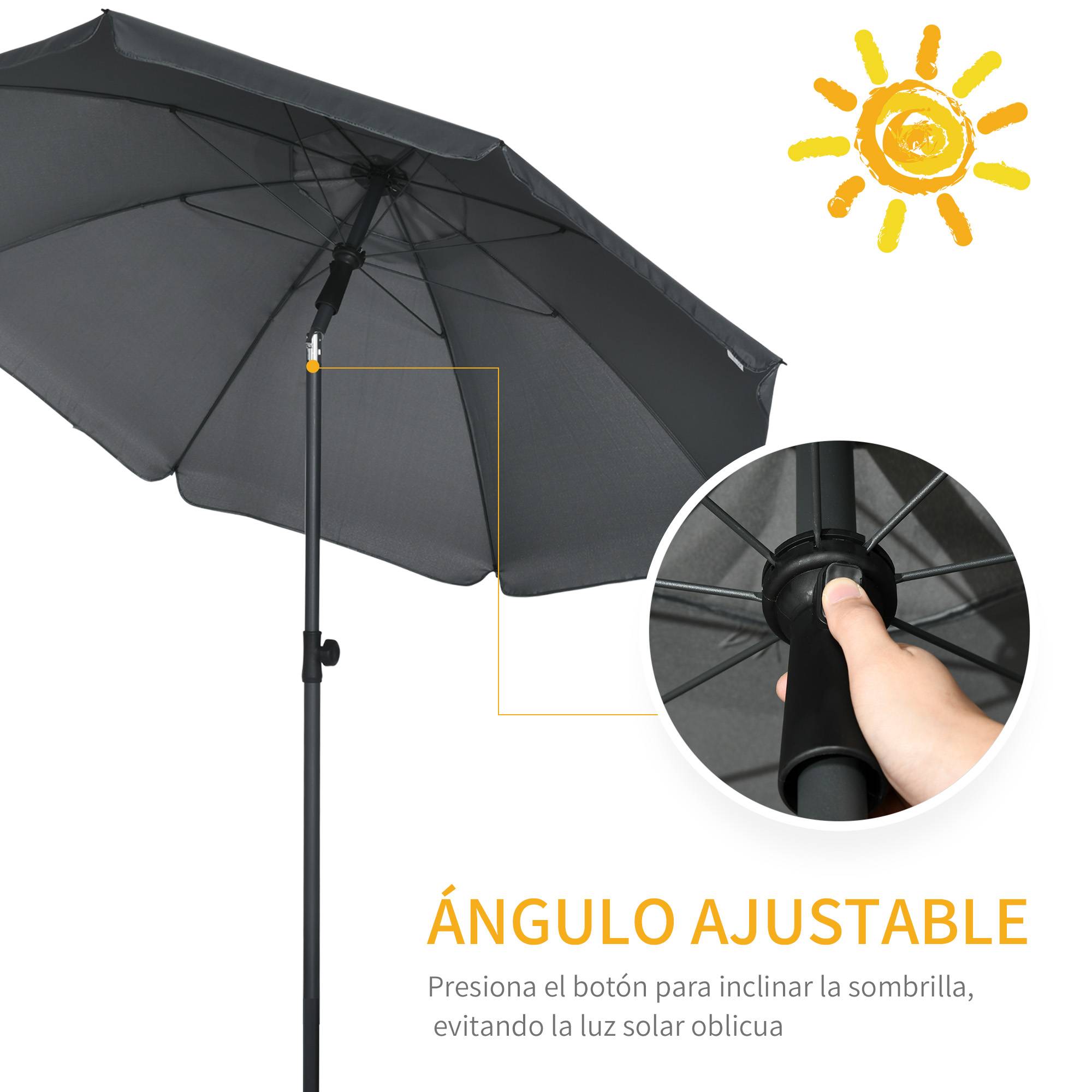 Parasol de plage avec protection UV50+, mât de 32 mm de diamètre et toile réglable 180 x 209 cm, gris foncé - Image 7