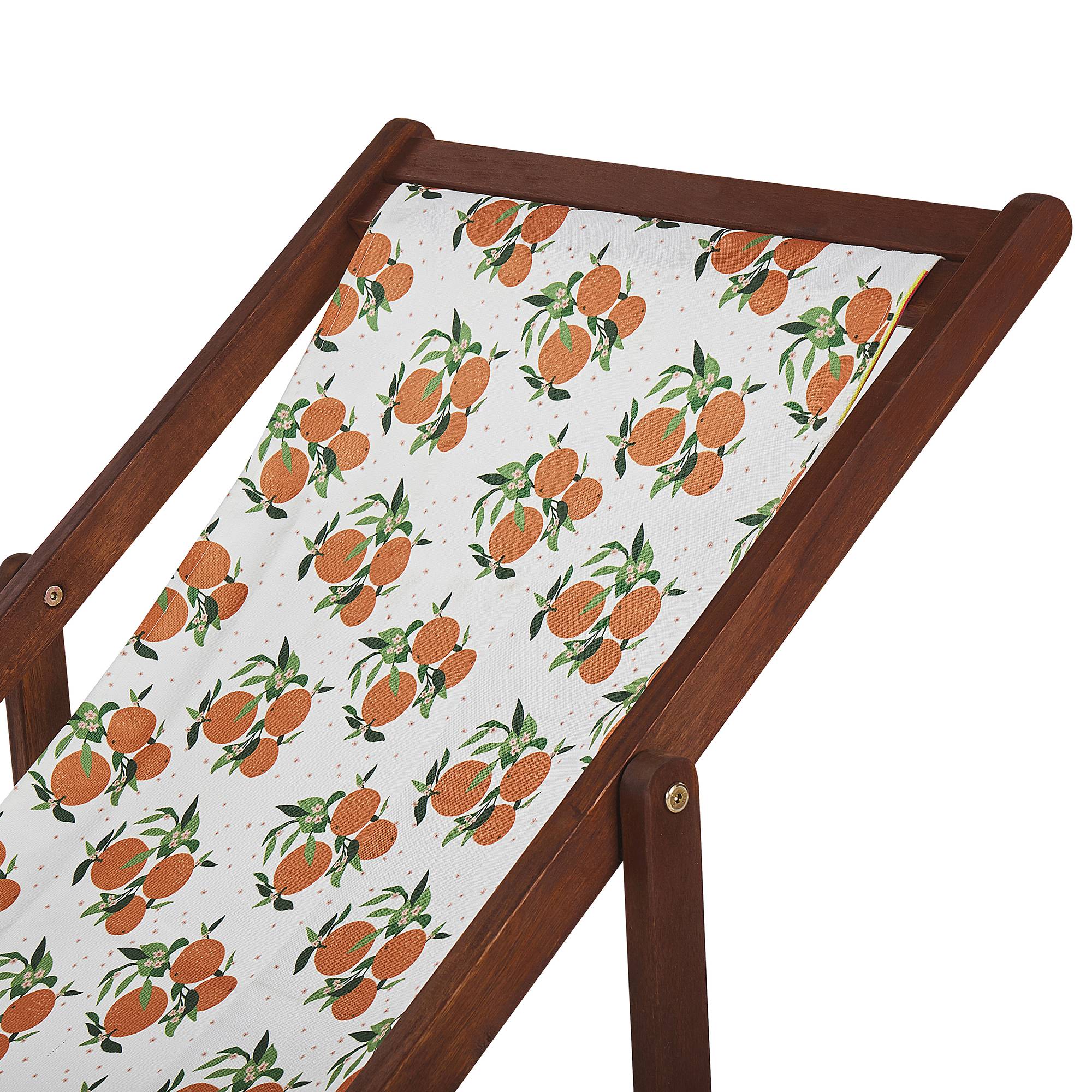 Beliani - 2 Transats Chiliennes Pliantes et Réglables en Bois d'Acacia Foncé et Textile Motif Oranges avec Toiles de Remplacement - Imagen 5