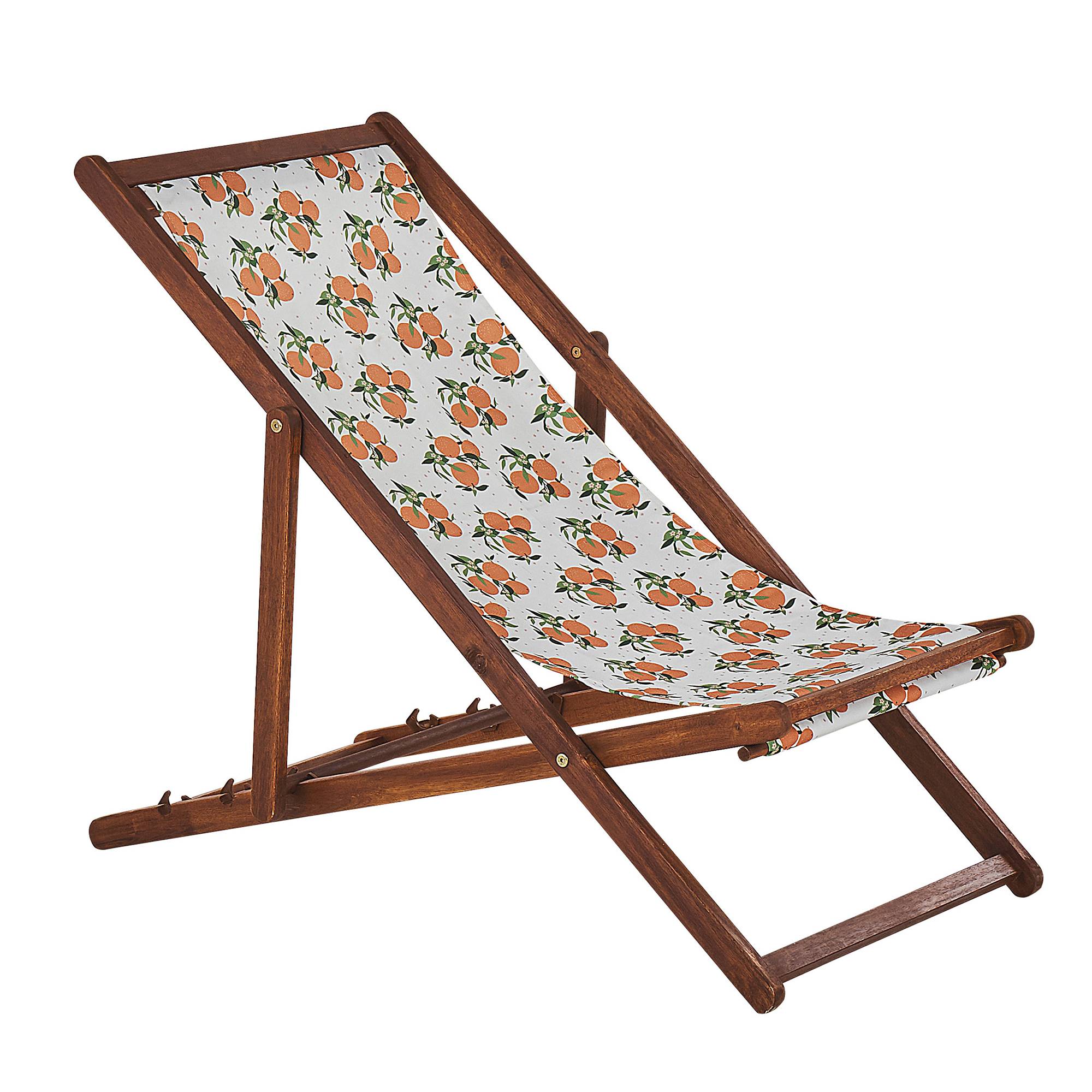 Beliani - 2 Transats Chiliennes Pliantes et Réglables en Bois d'Acacia Foncé et Textile Motif Oranges avec Toiles de Remplacement - Imagen 4