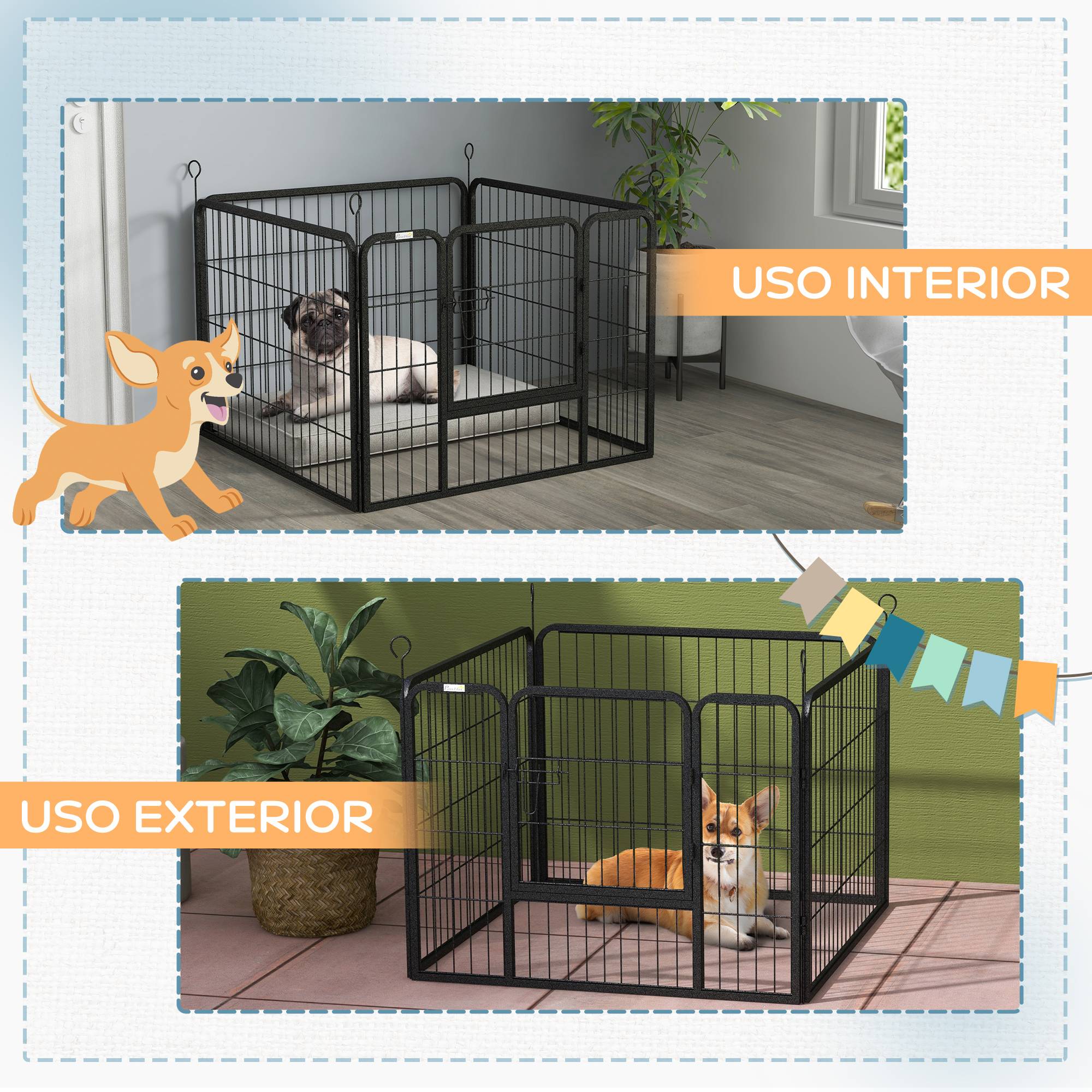 Parc pour chien à 4 panneaux, pliable, pour une utilisation intérieure et extérieure, 82 x 82 x 60 cm, gris - Image 8