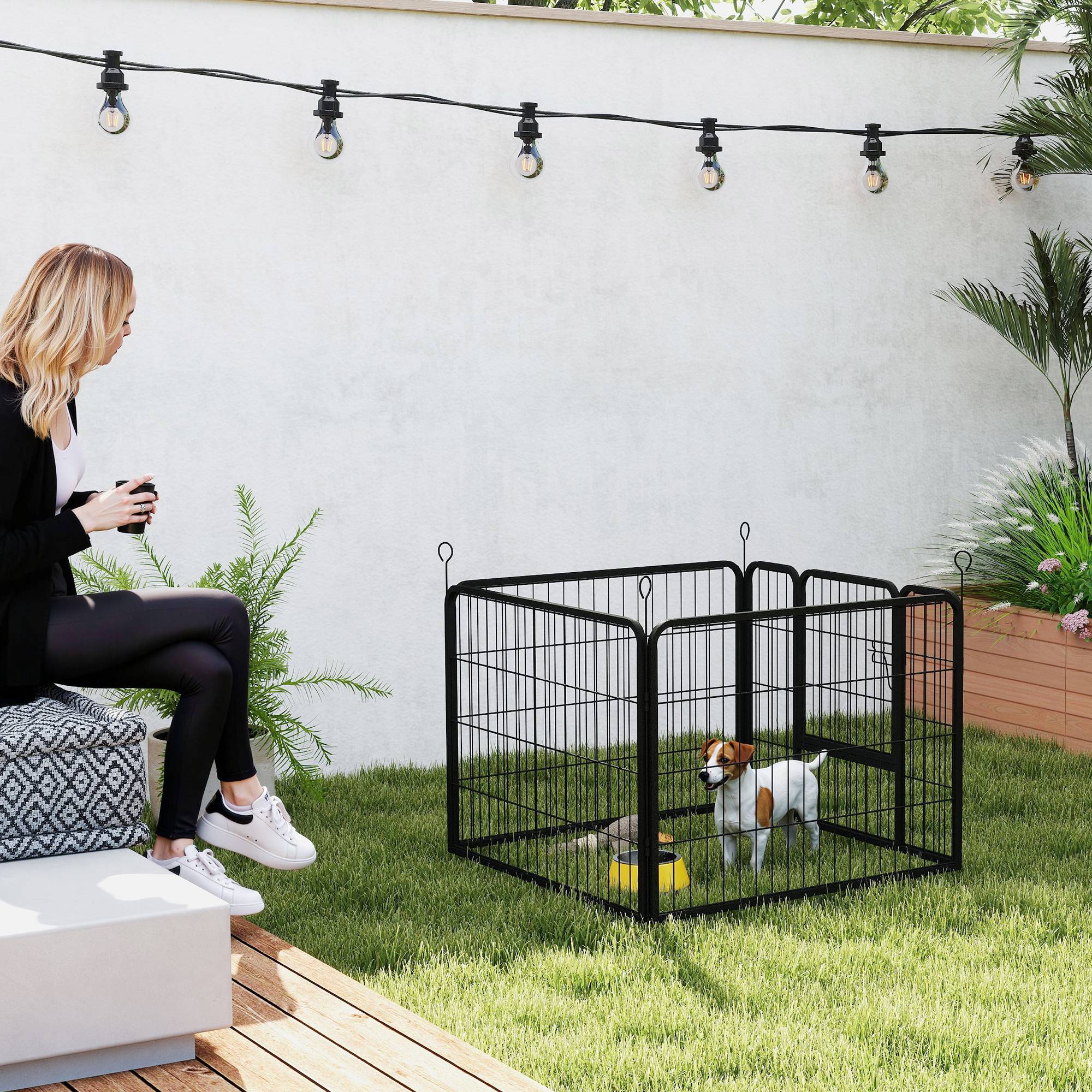 Parc pour chien à 4 panneaux, pliable, pour une utilisation intérieure et extérieure, 82 x 82 x 60 cm, gris - Image 4