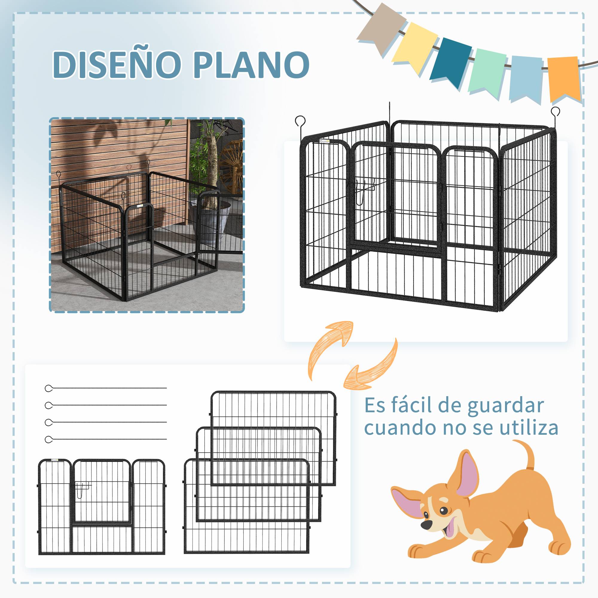 Parc pour chien à 4 panneaux, pliable, pour une utilisation intérieure et extérieure, 82 x 82 x 60 cm, gris - Image 7