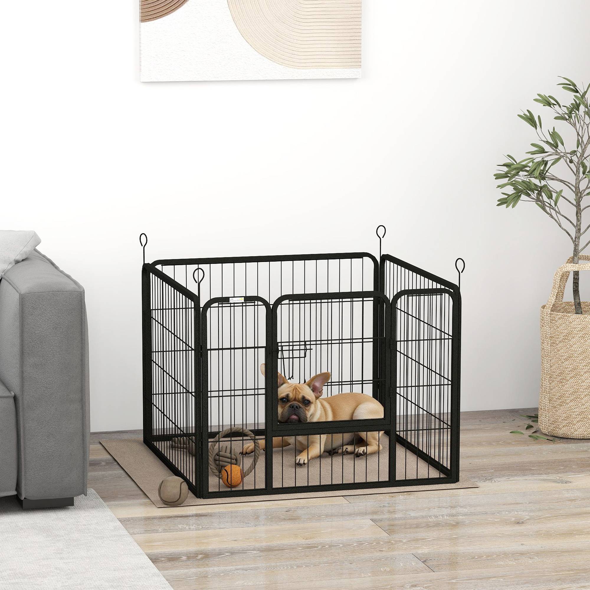 Parc pour chien à 4 panneaux, pliable, pour une utilisation intérieure et extérieure, 82 x 82 x 60 cm, gris - Image 3