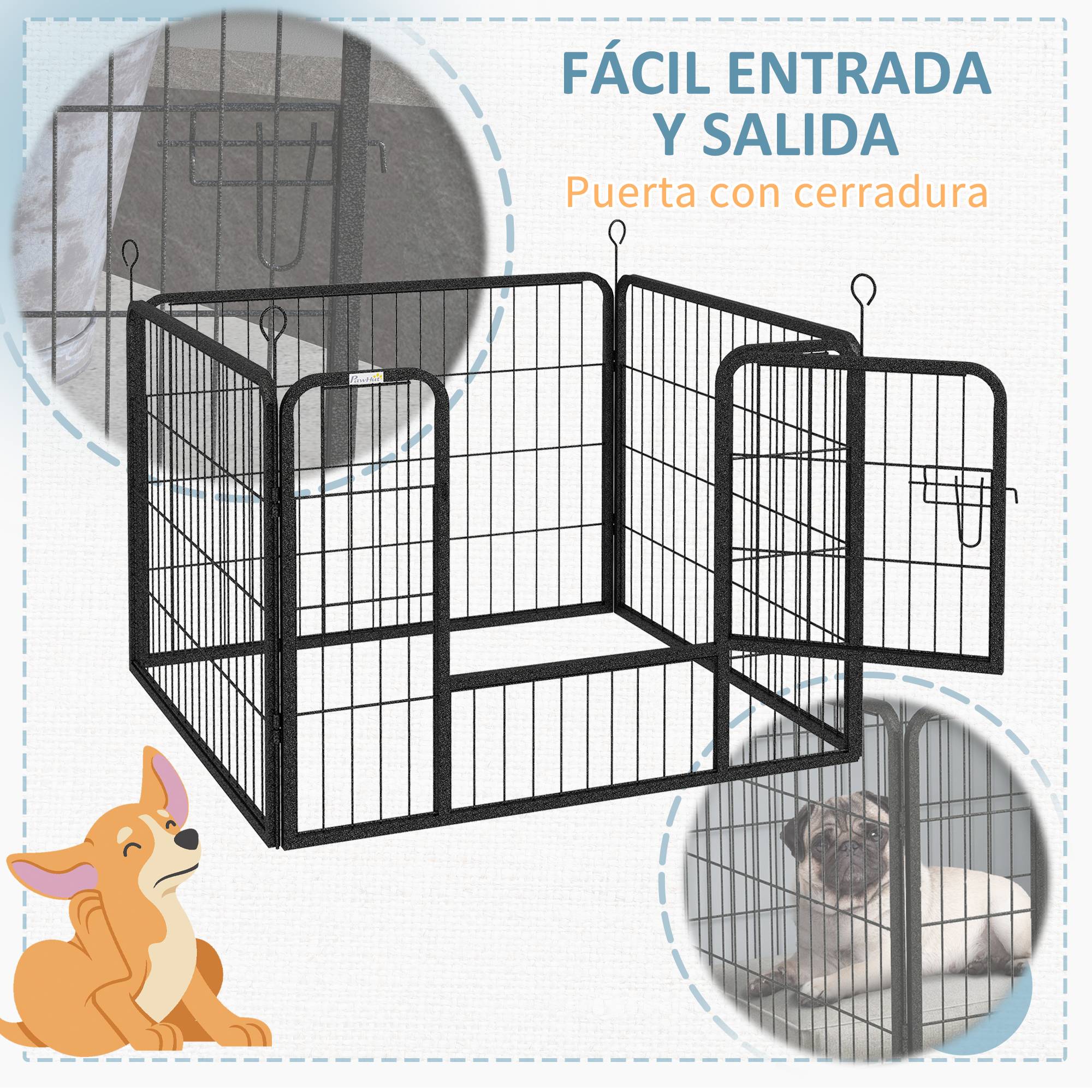 Parc pour chien à 4 panneaux, pliable, pour une utilisation intérieure et extérieure, 82 x 82 x 60 cm, gris - Image 9