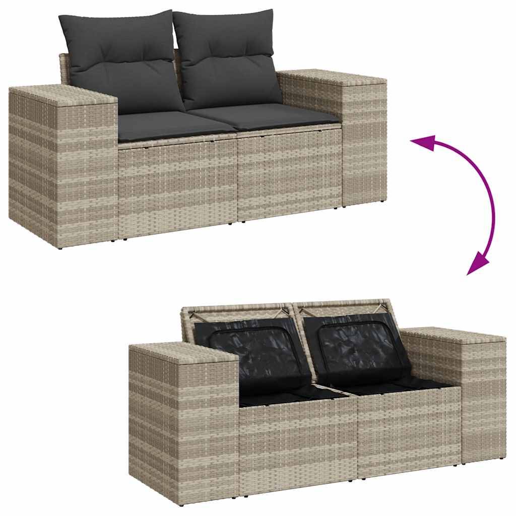 Salon de jardin 6 places résine tressée avec table relevable et pouf Gris Clair – ComfortXL Outdoor Living - Image 9