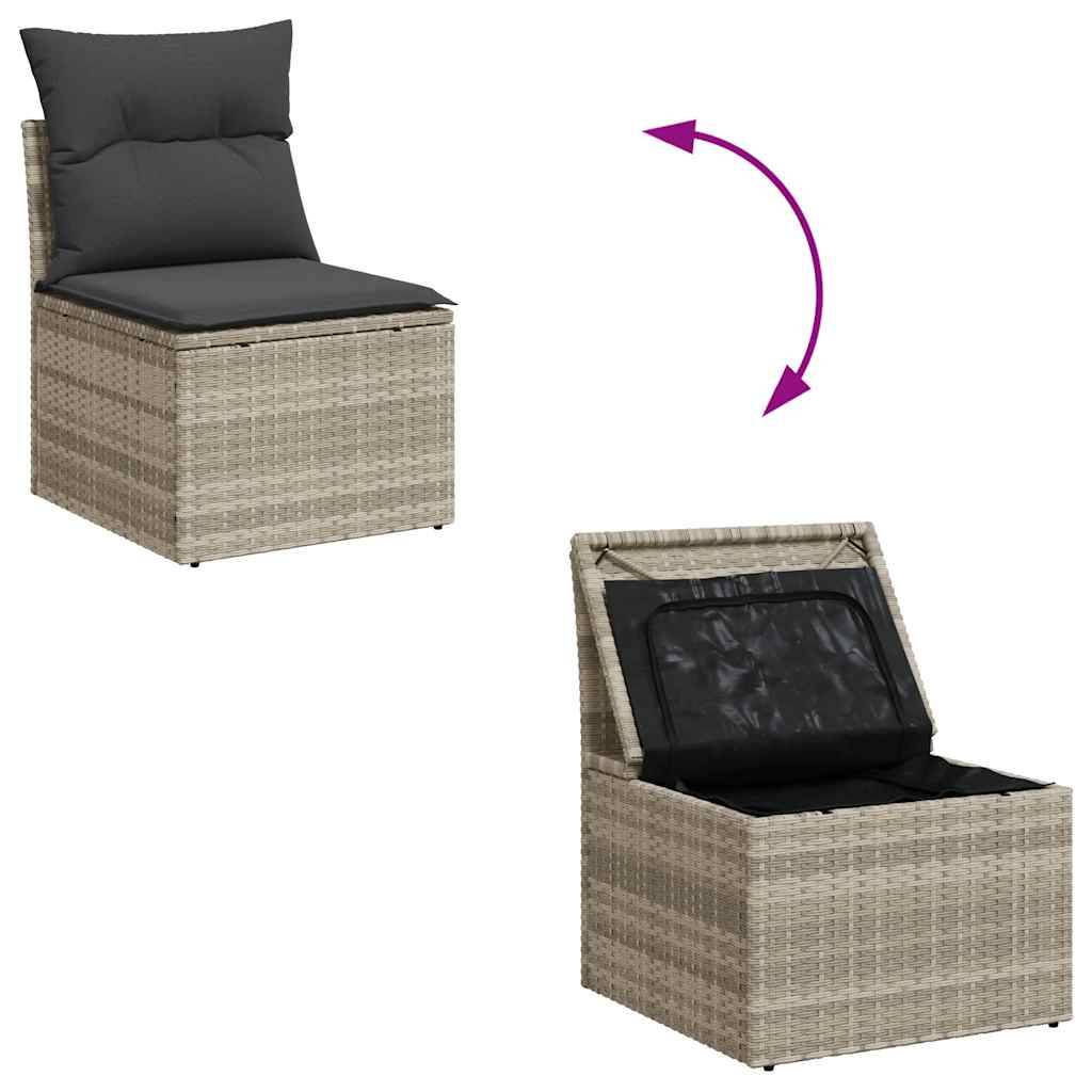 Salon de jardin 6 places résine tressée avec table relevable et pouf Gris Clair – ComfortXL Outdoor Living - Image 7