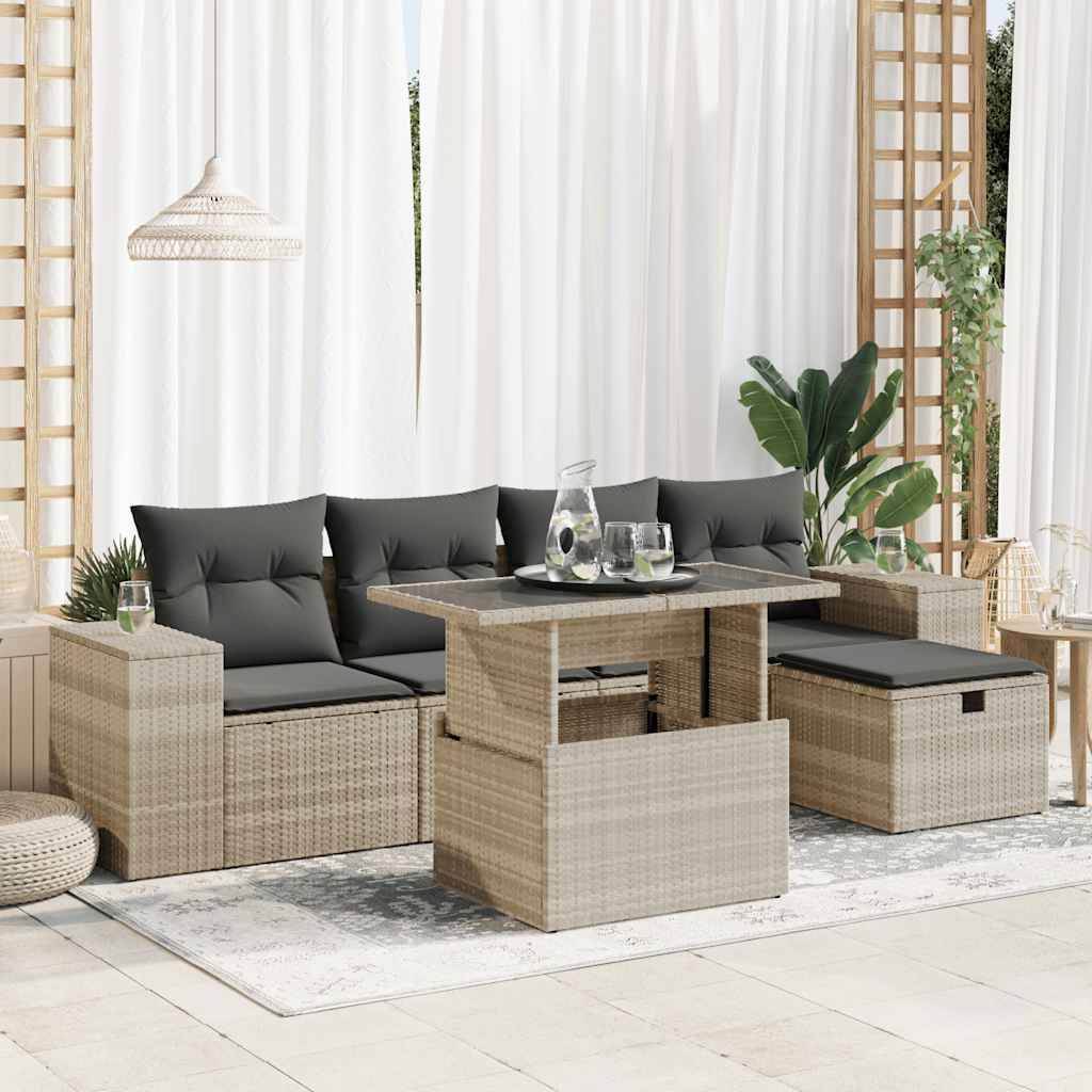 Salon de jardin 6 places résine tressée avec table relevable et pouf Gris Clair – ComfortXL Outdoor Living - Image 1