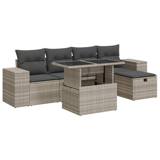 Salon de jardin 6 places résine tressée avec table relevable et pouf Gris Clair – ComfortXL Outdoor Living - Image 2