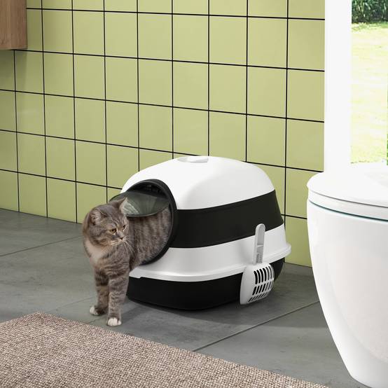 Bac à Litière Pliable et Portable pour Chat avec Double Entrée et Pelle Noir - ComfortXL Outdoor Living - Image 4