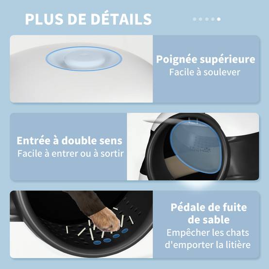Bac à Litière Pliable et Portable pour Chat avec Double Entrée et Pelle Noir - ComfortXL Outdoor Living - Image 10