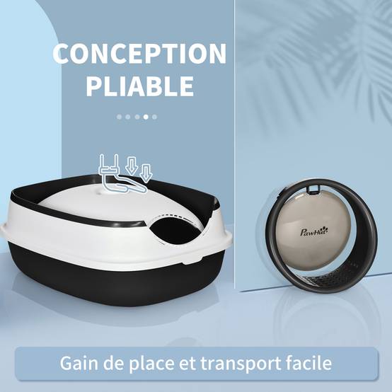 Bac à Litière Pliable et Portable pour Chat avec Double Entrée et Pelle Noir - ComfortXL Outdoor Living - Image 9