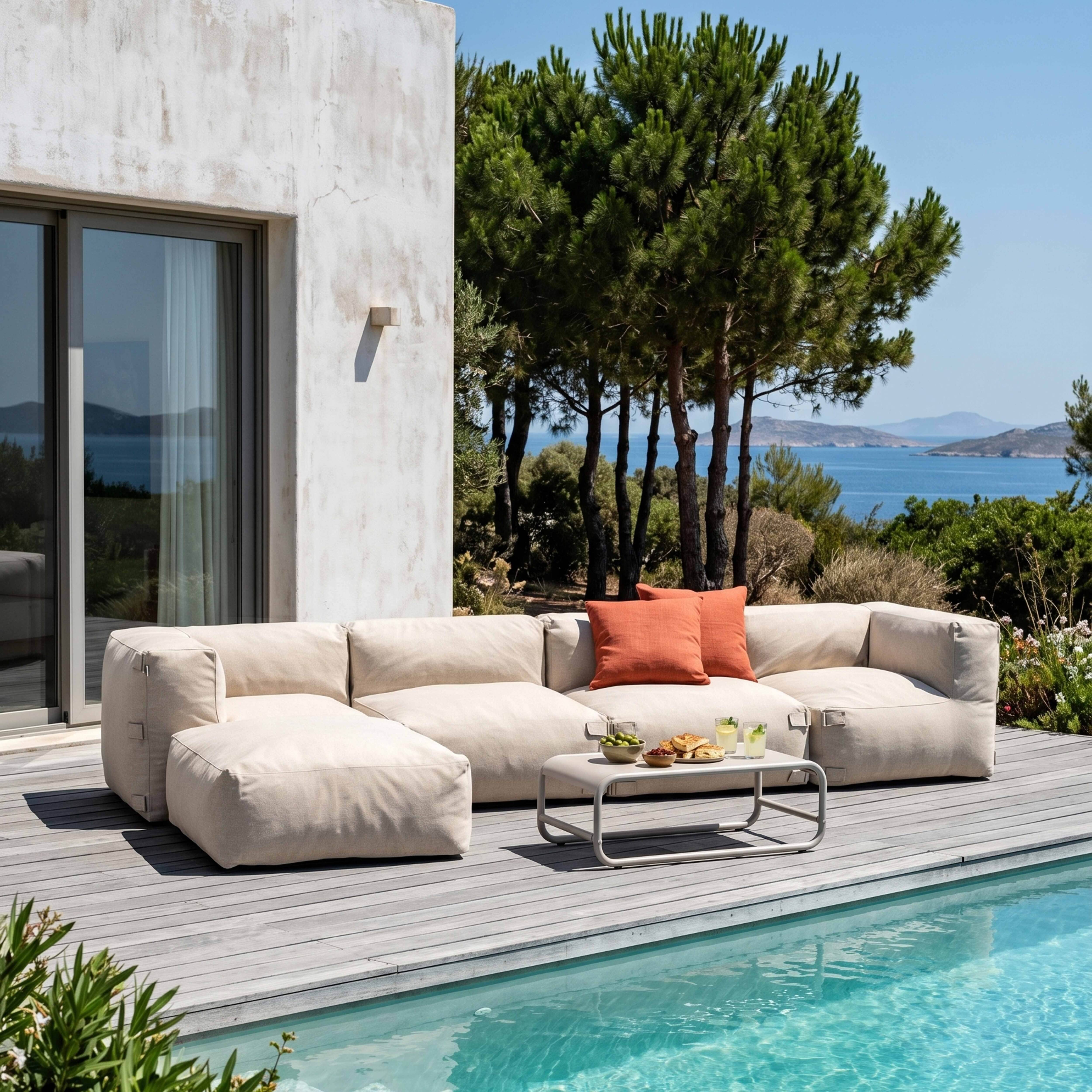 Oviala - Canapé d'angle de jardin modulable 5 places beige Mixi - Oviala - Imagen 1