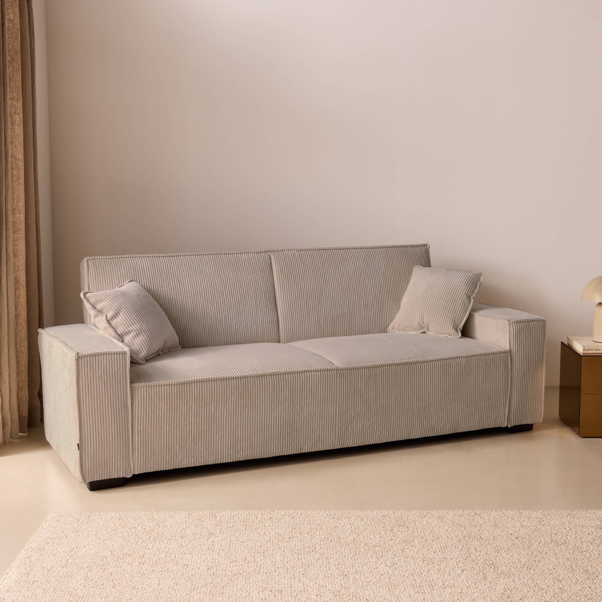 sweeek - Canapé convertible 3 places beige velours côtelé L 231 x P 96.5 x H 80cm | sweeek - Image 3