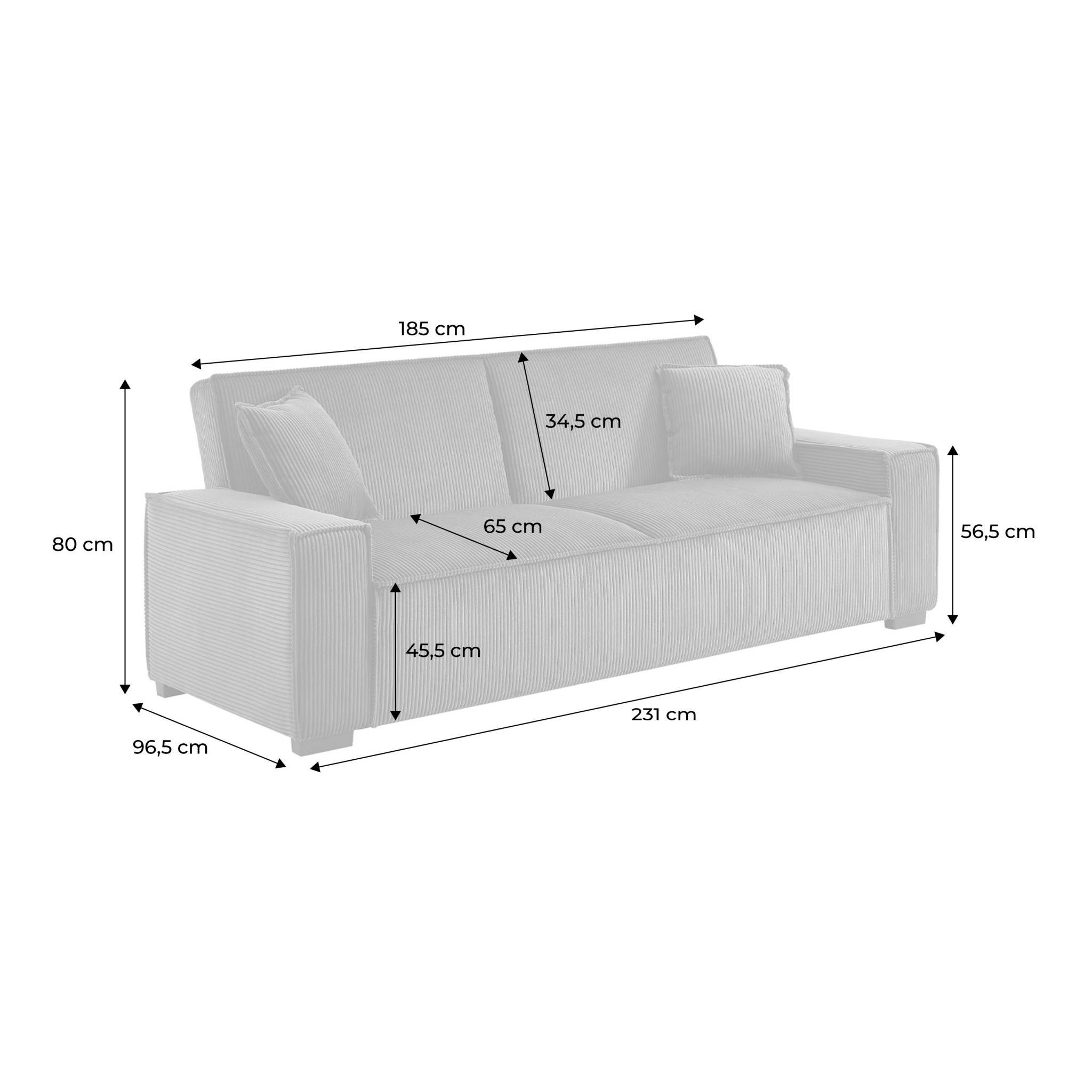 sweeek - Canapé convertible 3 places beige velours côtelé L 231 x P 96.5 x H 80cm | sweeek - Image 4