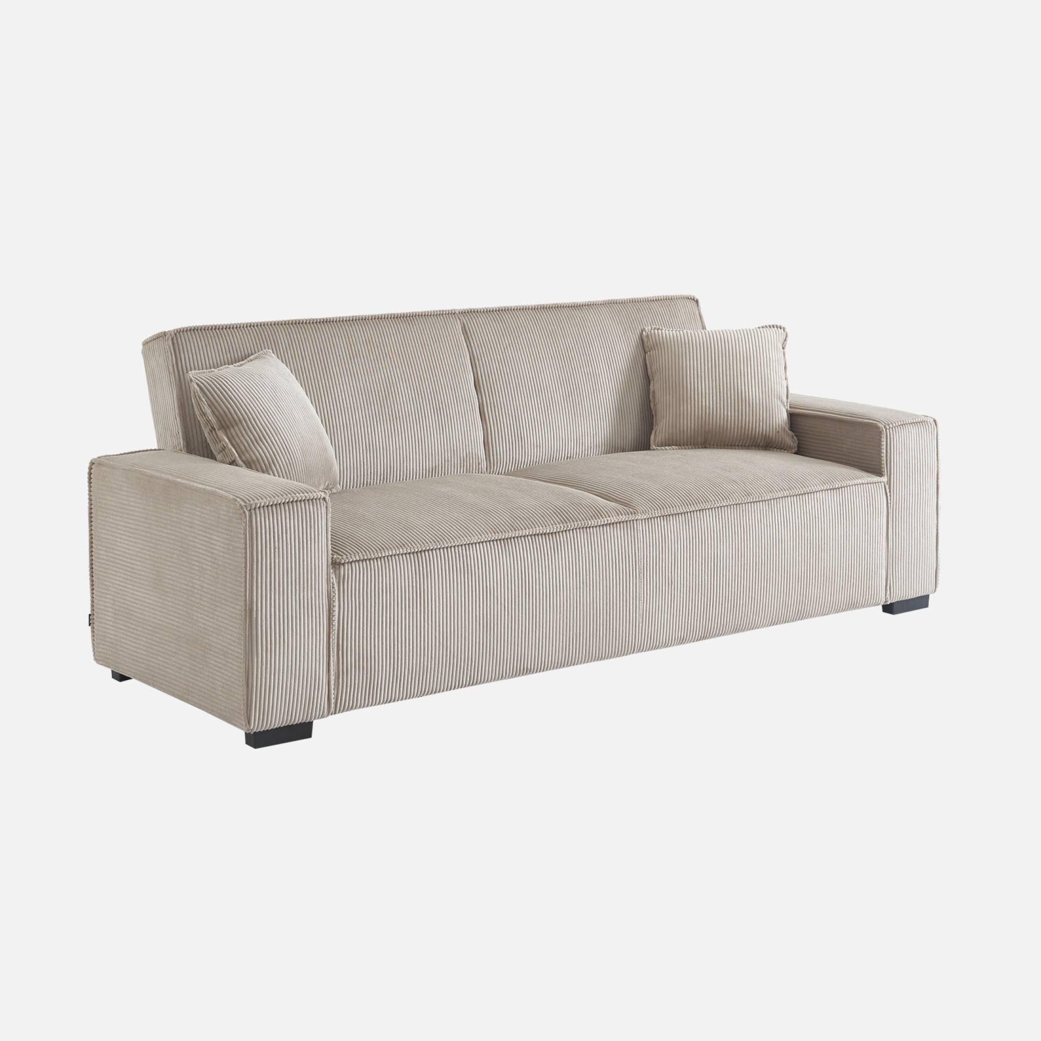 sweeek - Canapé convertible 3 places beige velours côtelé L 231 x P 96.5 x H 80cm | sweeek - Image 2