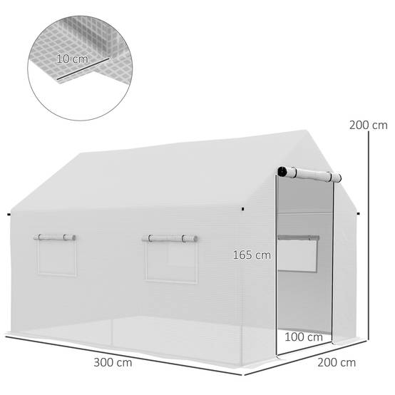 Serre tunnel 2 x 3 x 2 m avec 4 fenêtres grillagées et porte zippée, potager blanc - Image 5