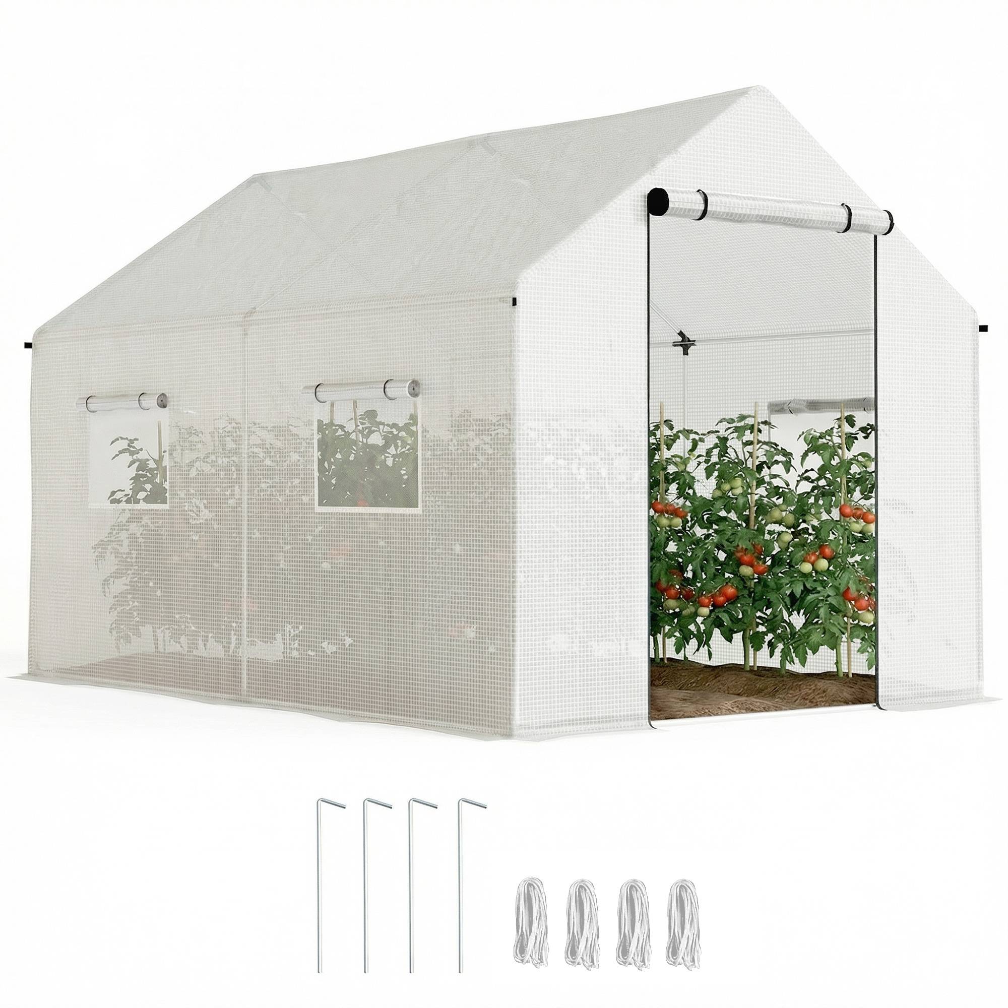 Serre tunnel 2 x 3 x 2 m avec 4 fenêtres grillagées et porte zippée, potager blanc - Image 1
