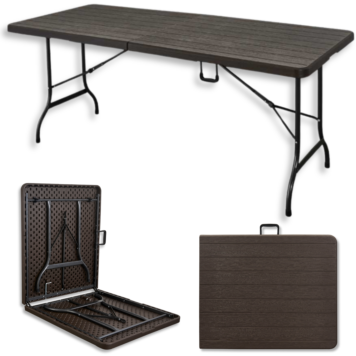 Table de jardin pliante 8 personnes 180 cm, imitation bois - Image 1