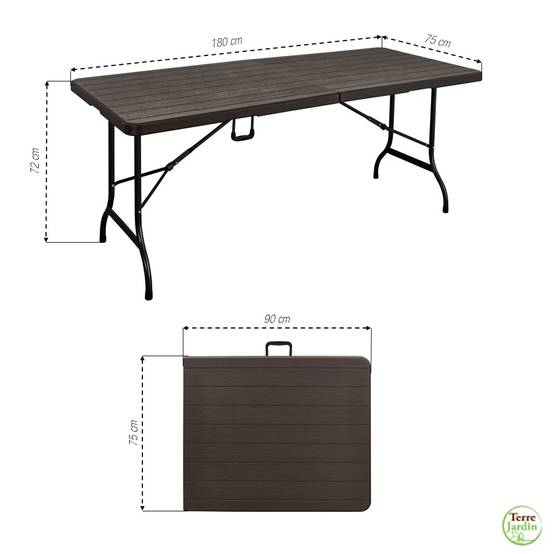 Table de jardin pliante 8 personnes 180 cm, imitation bois - Image 4