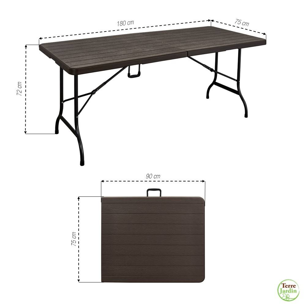 Table de jardin pliante 8 personnes 180 cm, imitation bois - Image 4