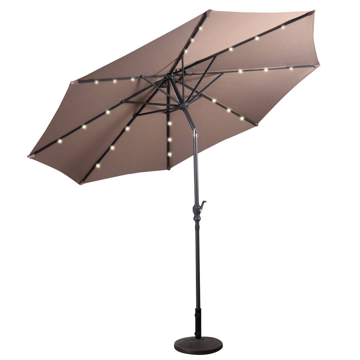 Parasol Inclinable Dia. 300 cm avec 24 Lumières LED Dolaire en Scier Toile Polyester pour Jardin et Terrasse Marron - Image 4