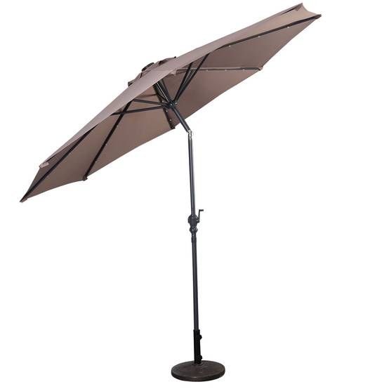 Parasol Inclinable Dia. 300 cm avec 24 Lumières LED Dolaire en Scier Toile Polyester pour Jardin et Terrasse Marron - Image 6