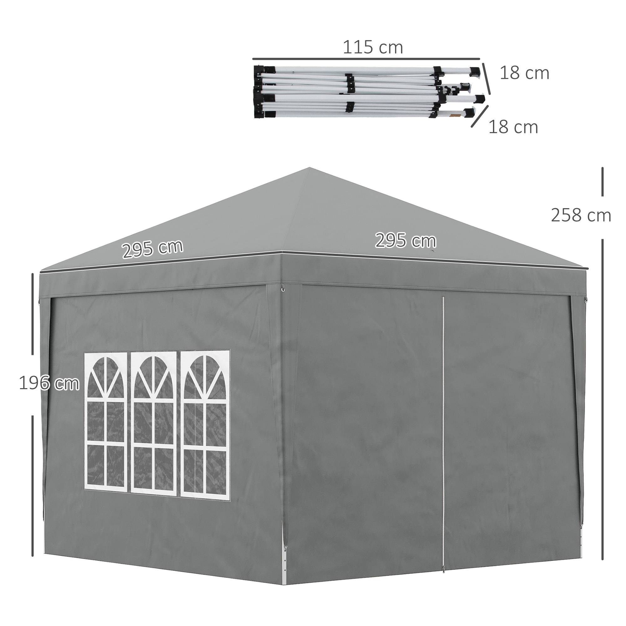 ComfortXL - Tonnelle pliante acier tissu Oxford jardin panneaux latéraux protection UV 3x3m gris clair - ComfortXL Outdoor Living - Image 5