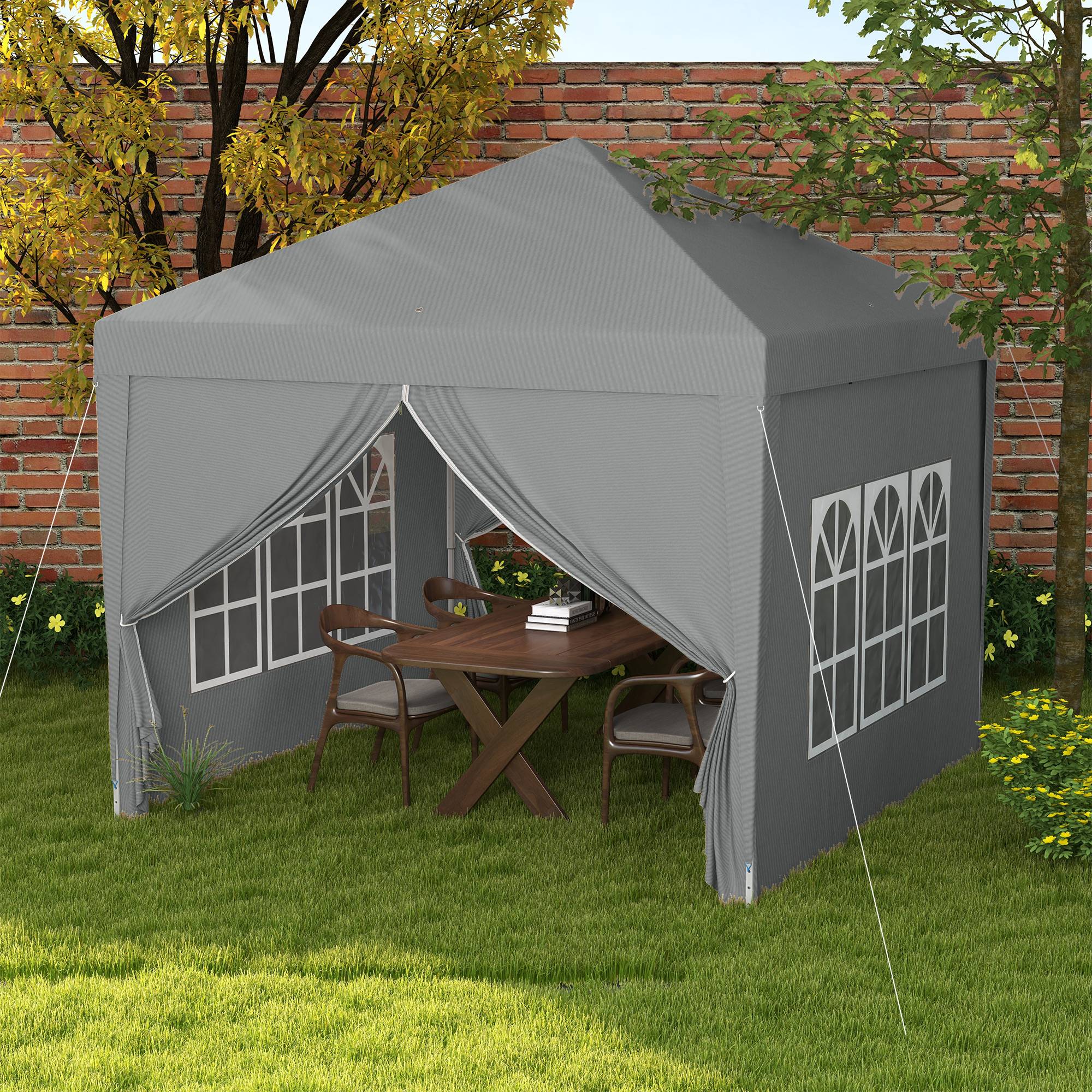 ComfortXL - Tonnelle pliante acier tissu Oxford jardin panneaux latéraux protection UV 3x3m gris clair - ComfortXL Outdoor Living - Image 3
