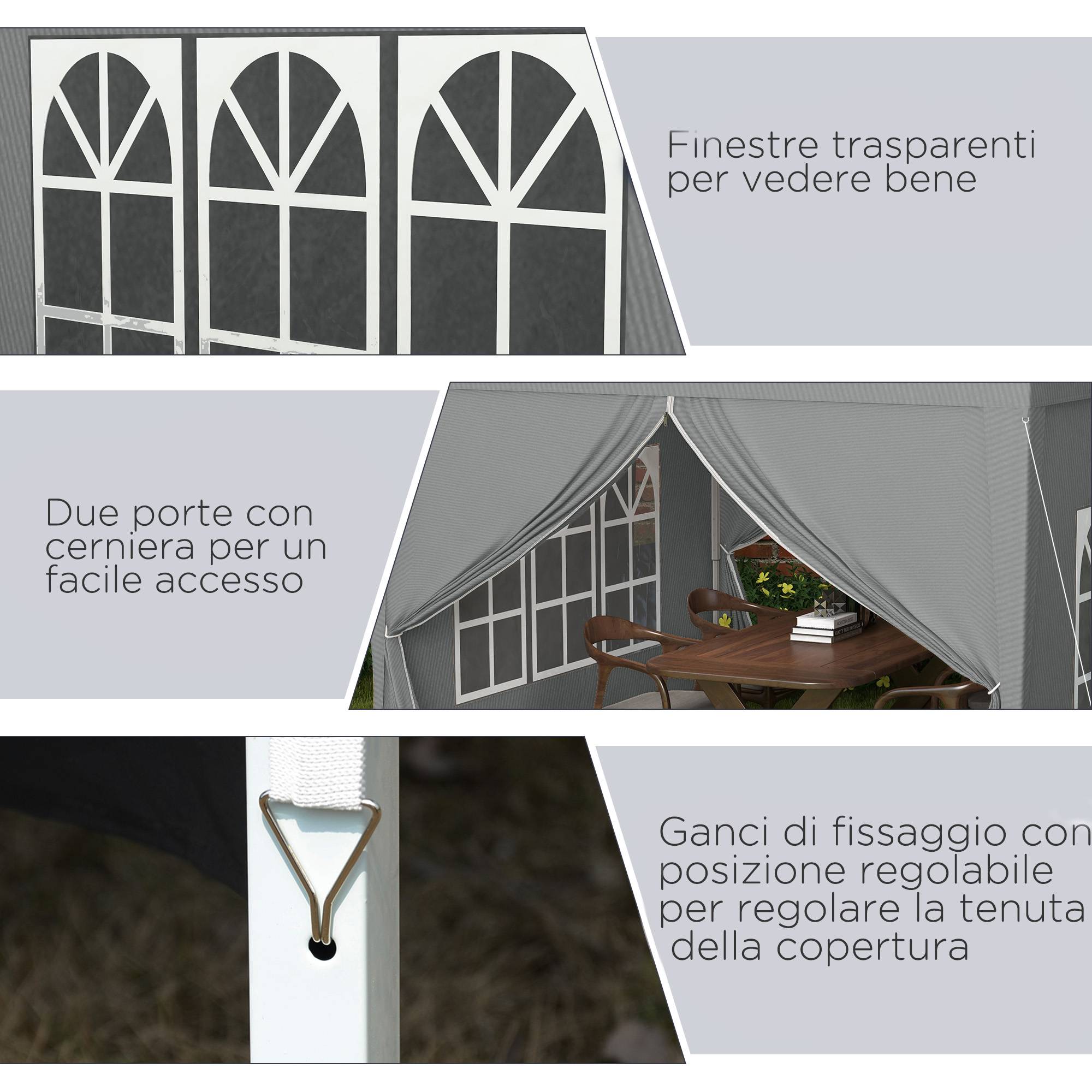 ComfortXL - Tonnelle pliante acier tissu Oxford jardin panneaux latéraux protection UV 3x3m gris clair - ComfortXL Outdoor Living - Image 10