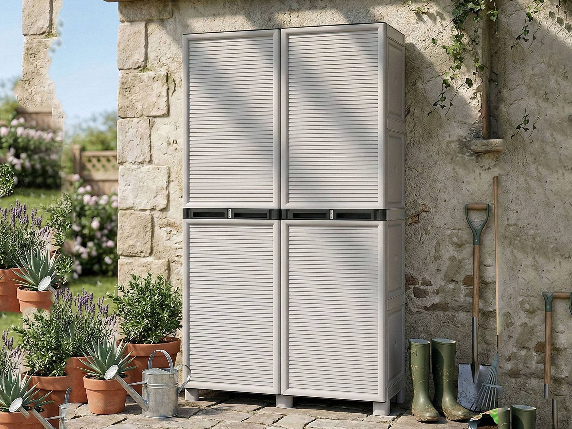 Dmora - Armoire d'extérieur Dbeghett, Armoire polyvalente, Armoire de buanderie, Armoire d'extérieur, 100% Made in Italy, Gris clair, 100x39h172 cm - Dmora - Imagen 5