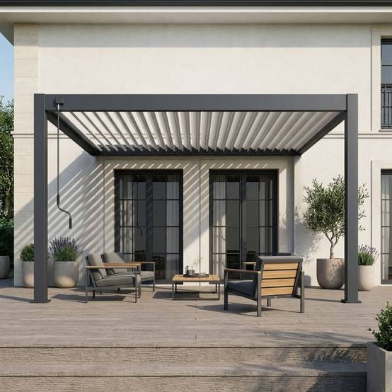 Ombrea - Pergola Bioclimatique Ombréa adossée collection VS 4x4M - Anthracite/Blanc - V2 - Image 1