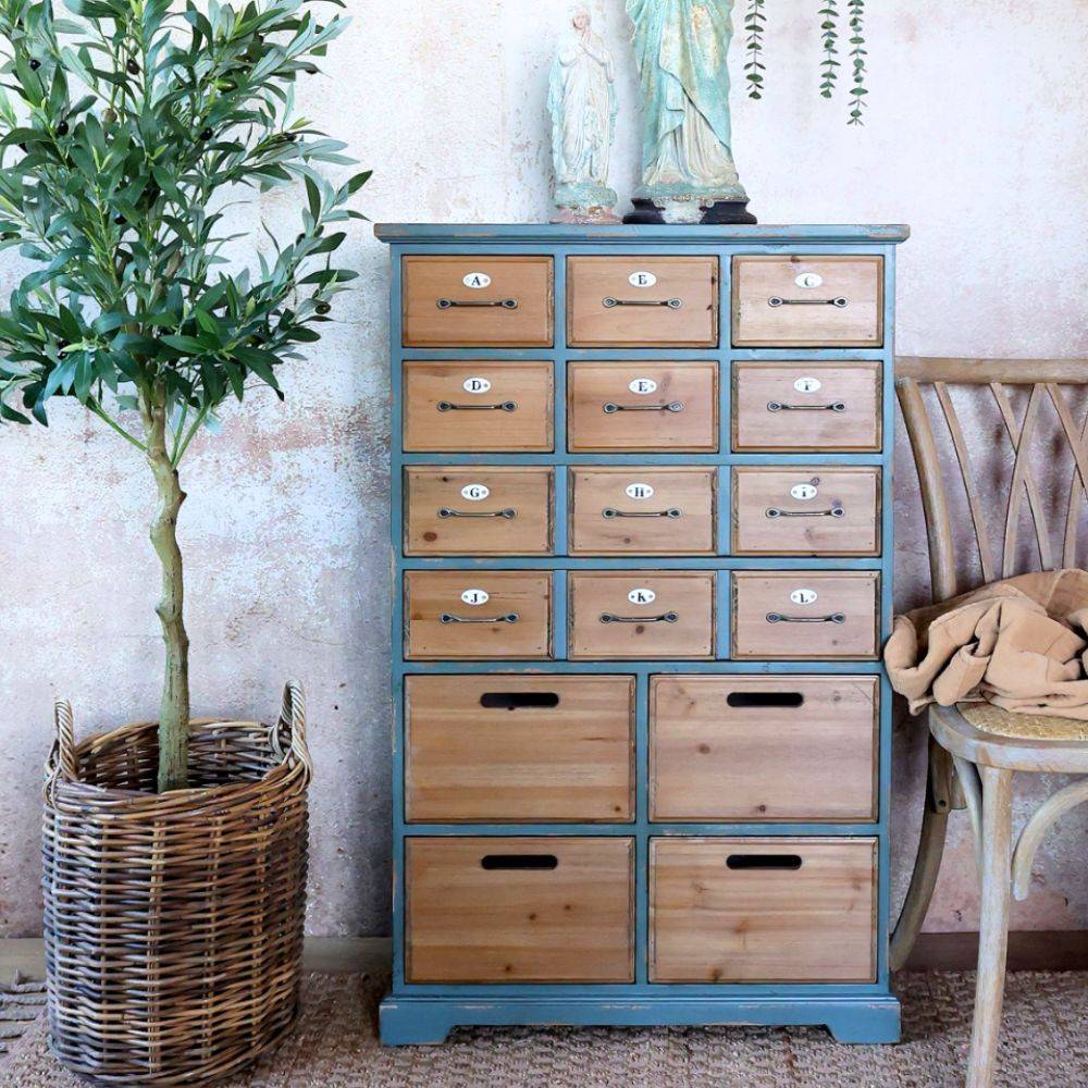 Chemin De Campagne - Meuble commode en bois marron et bleu opale 67.5 x 34 x 107.5 cm Chemin de campagne - Imagen 2
