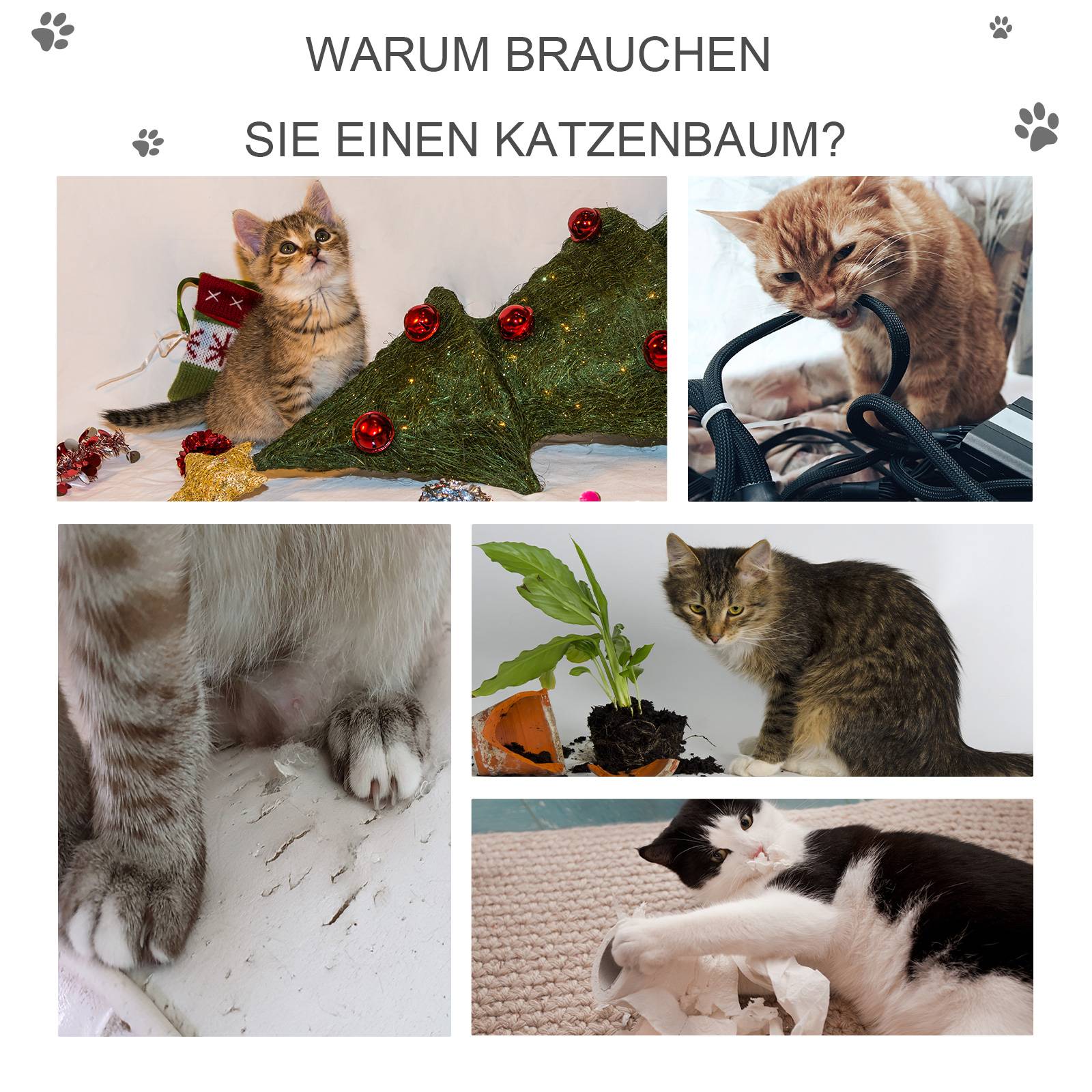 Arbre à chat PawHut 120 cm : grotte, balle, poteaux sisal, plateforme, escalier, gris clair - Image 8