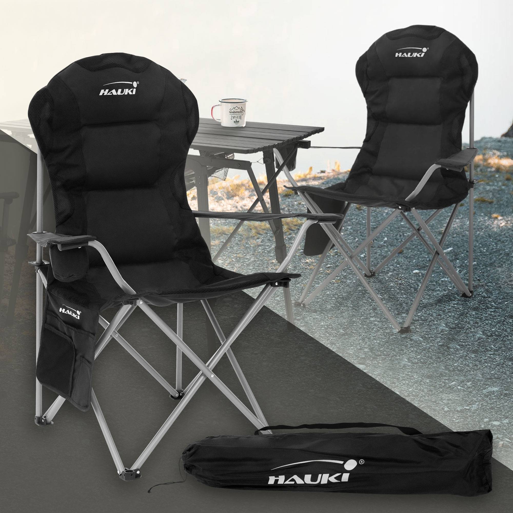 COSTWAY Chaise de Camping Pliante Surdimensionnée avec Coussin Rembourré ,Porte-gobelet,Sac de Transport