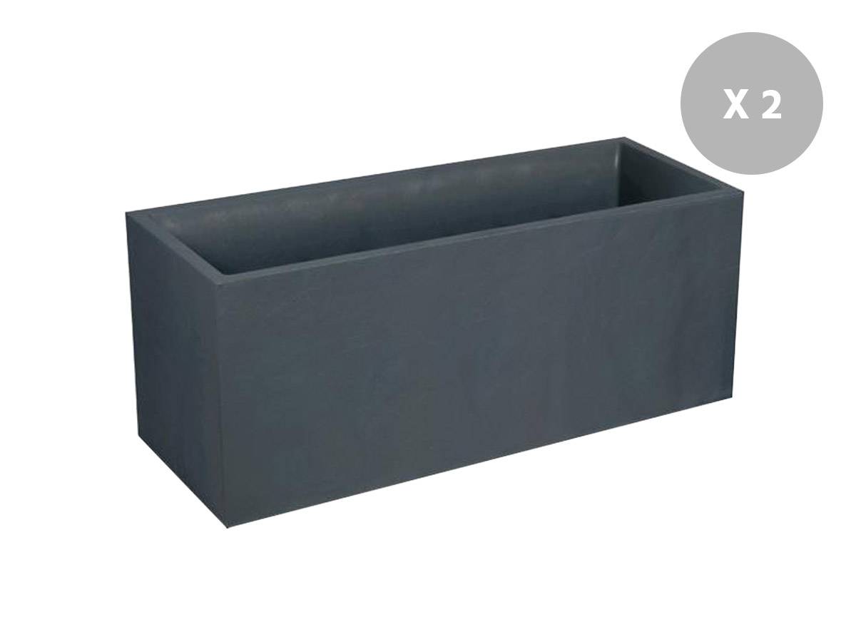 Eda - Lot de 2 Jardinières rectangulaires Volcania effet pierre 99,5 x 39,5 x 43,5 cm - 98 L - Gris anthracite