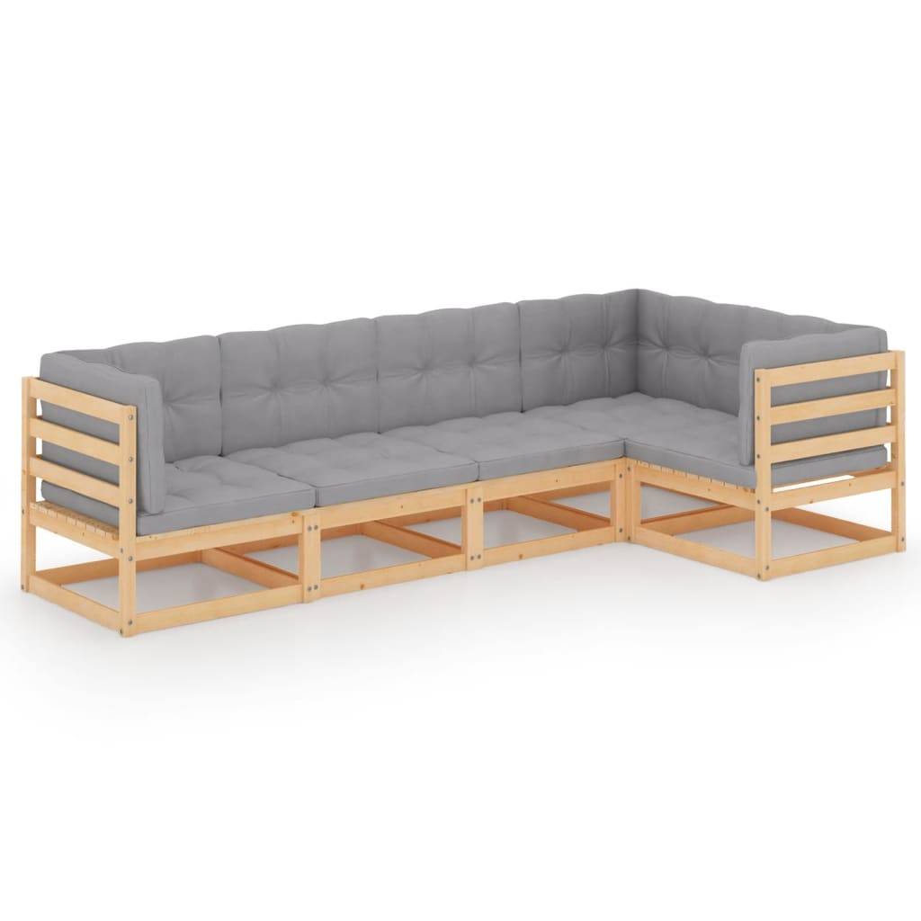 Helloshop26 - Salon de jardin meuble d'extérieur ensemble de mobilier 5 pièces avec coussins bois de pin massif - Imagen 1