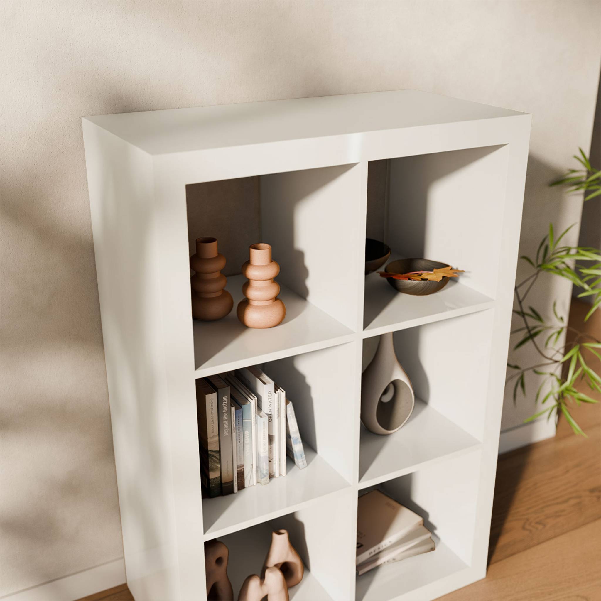 sweeek - Etagère bibliothèque 2 niveaux 6 compartiments. casiers. effet bois blanc. L 111.2 x P 39 x H 76cm | sweeek - Image 7