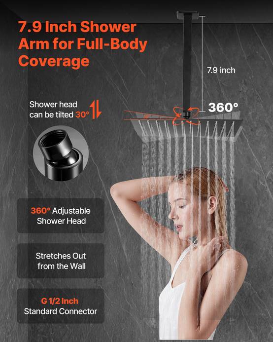 VEVOR Kit Robinet de Douche avec Douchette de Tête 25,4 cm et à Main ...