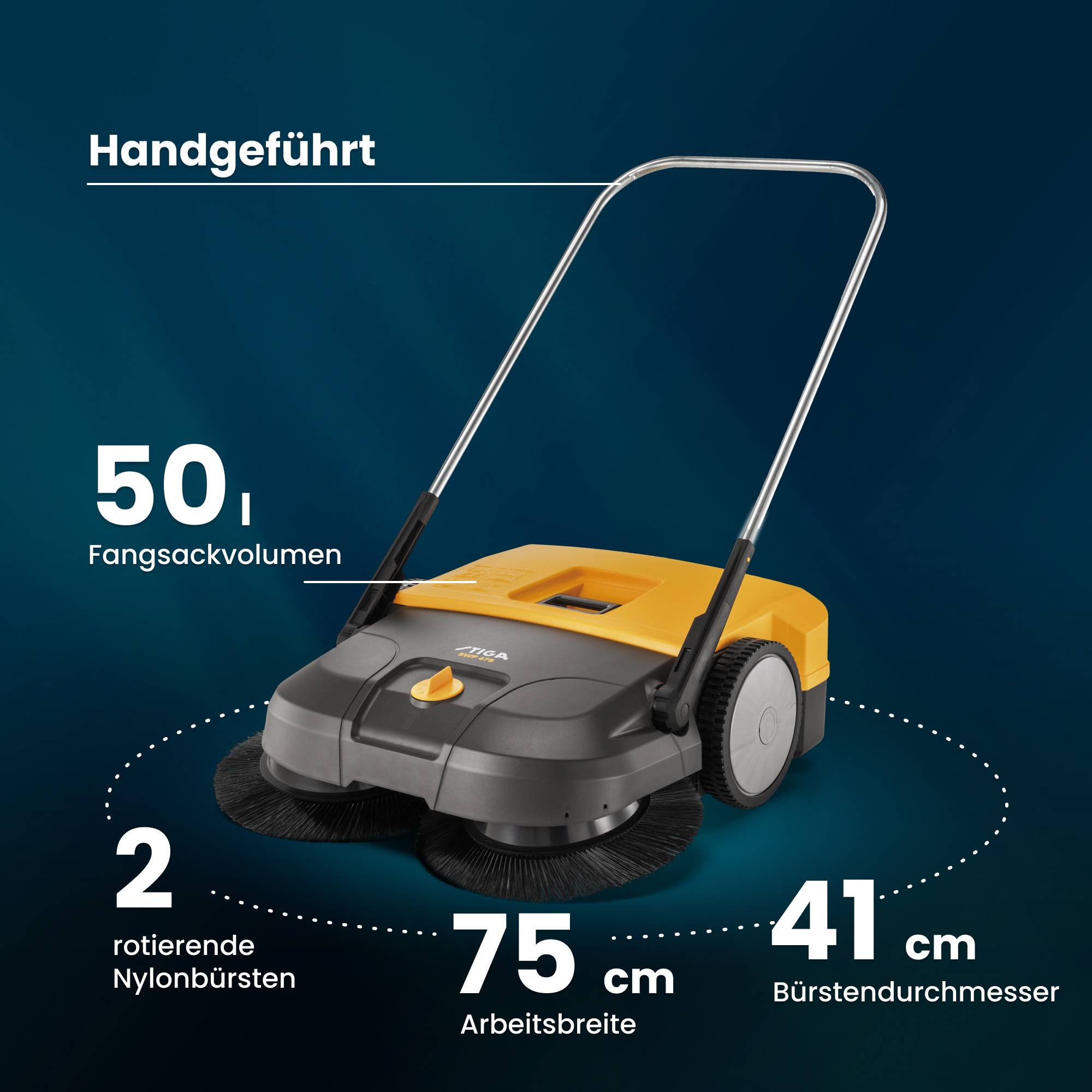 Stiga - Balayeuse SWP 475, largeur 75cm, brosses 41cm, bac 50L - STIGA - Imagen 4
