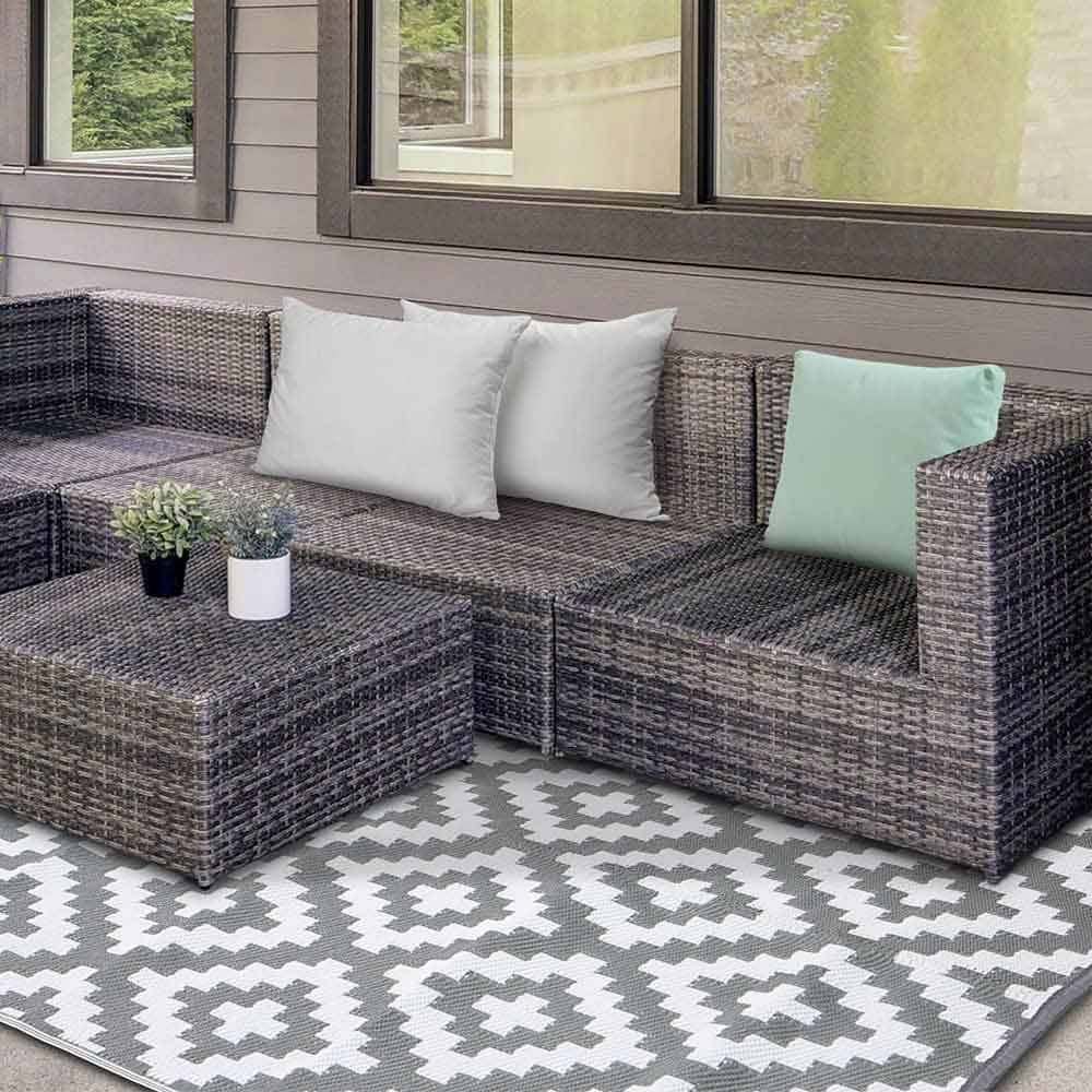Tapis extérieur rectangulaire réversible 160 x 240 Gris - Image 8