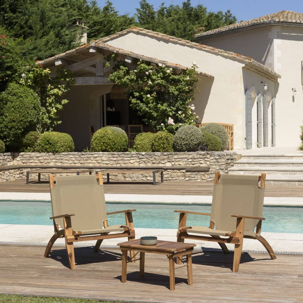 Macabane - VICK - Salon jardin bois acacia 2 pers : 2 fauteuils, table basse - Imagen 3