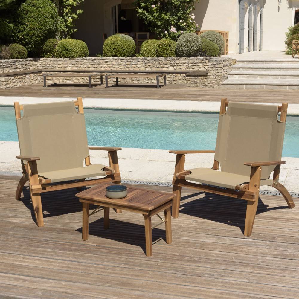 Macabane - VICK - Salon jardin bois acacia 2 pers : 2 fauteuils, table basse - Imagen 2