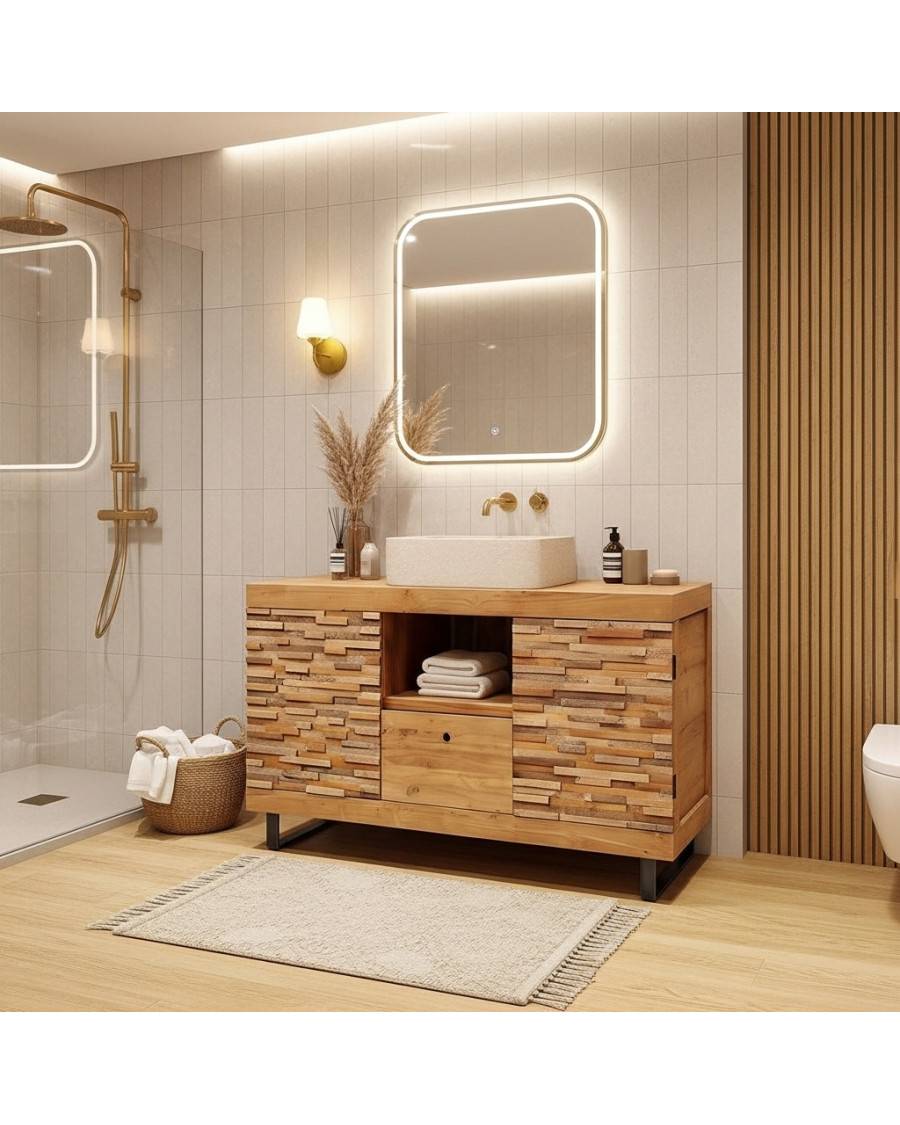 Néo - Meuble en teck parqueté 140 cm - UNIQKA - Imagen 2