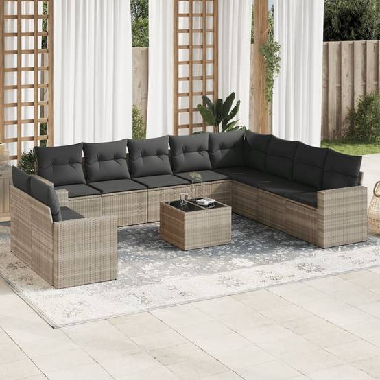 Salon de jardin bas 11 pièces Résine Tressée Gris Clair avec Rangement pour Terrasse – ComfortXL Outdoor Living - Image 1