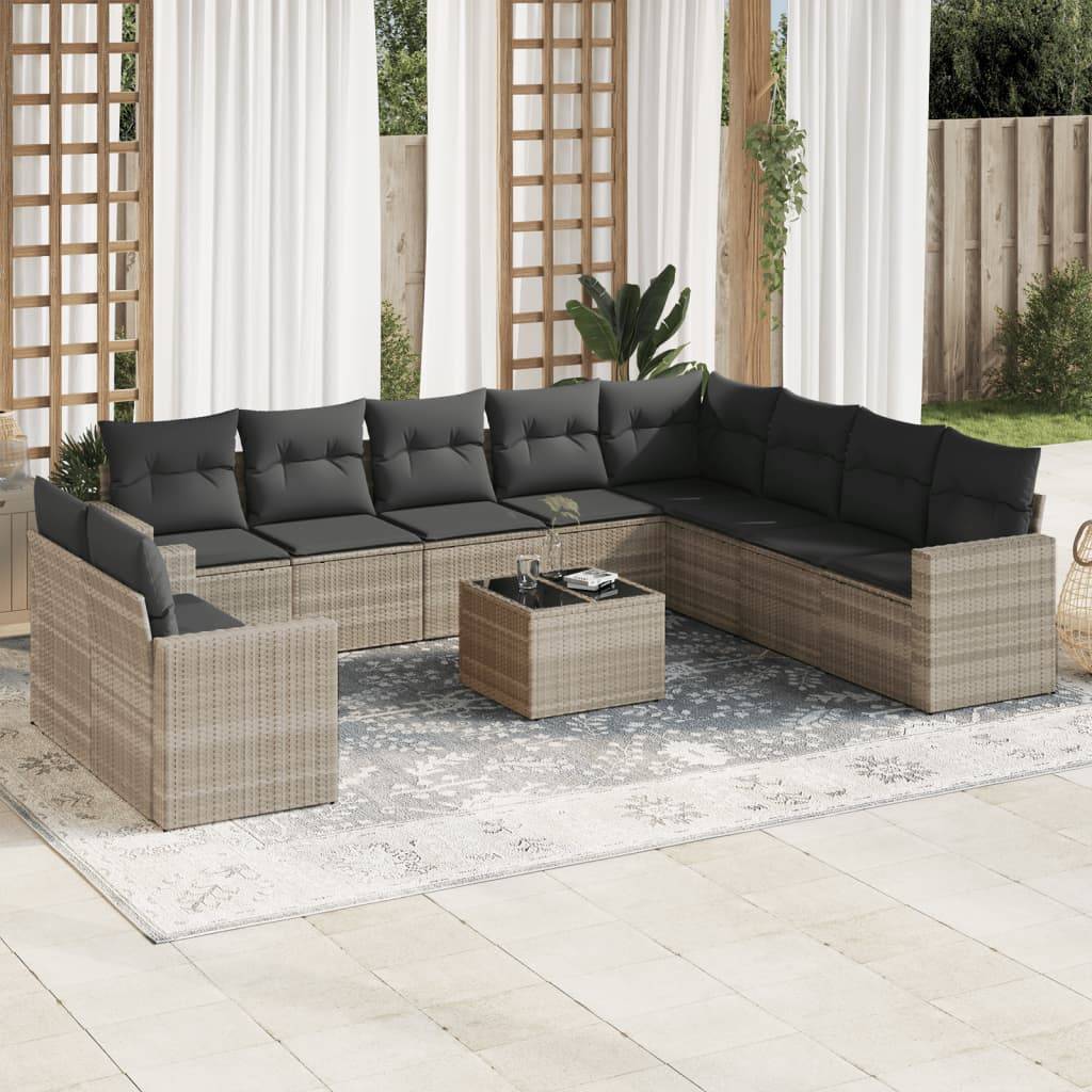 Salon de jardin bas 11 pièces Résine Tressée Gris Clair avec Rangement pour Terrasse – ComfortXL Outdoor Living - Image 1