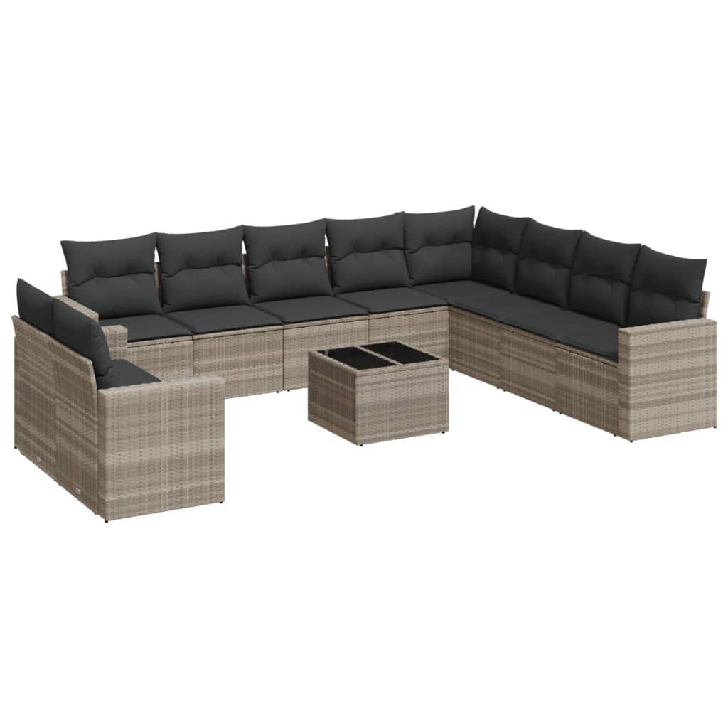 Salon de jardin bas 11 pièces Résine Tressée Gris Clair avec Rangement pour Terrasse – ComfortXL Outdoor Living - Image 2