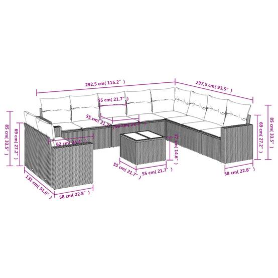Salon de jardin bas 11 pièces Résine Tressée Gris Clair avec Rangement pour Terrasse – ComfortXL Outdoor Living - Image 3