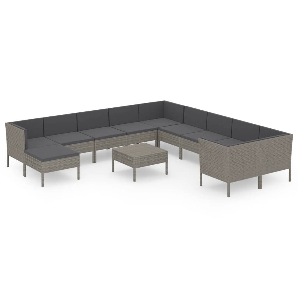 Helloshop26 - Salon de jardin meuble d'extérieur ensemble de mobilier 12 pièces avec coussins résine tressée gris - Imagen 1