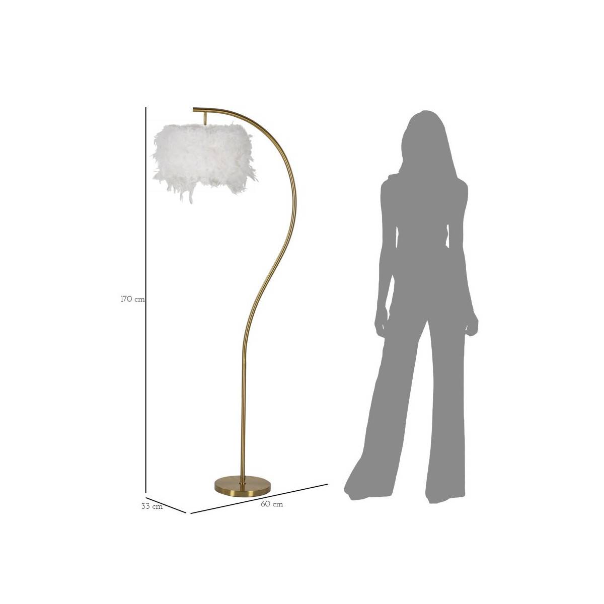 Lampadaire Imitation Plume "Semi Arc" 170cm Or & Blanc - Image 6