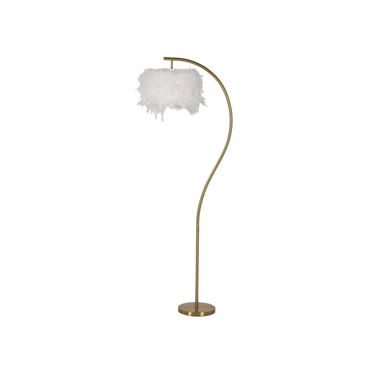 Lampadaire Imitation Plume "Semi Arc" 170cm Or & Blanc - Image 1